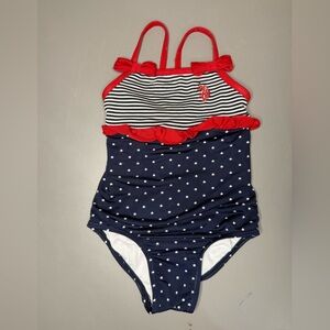 Infant Girls Navy and Red Striped Kids Swimsuit